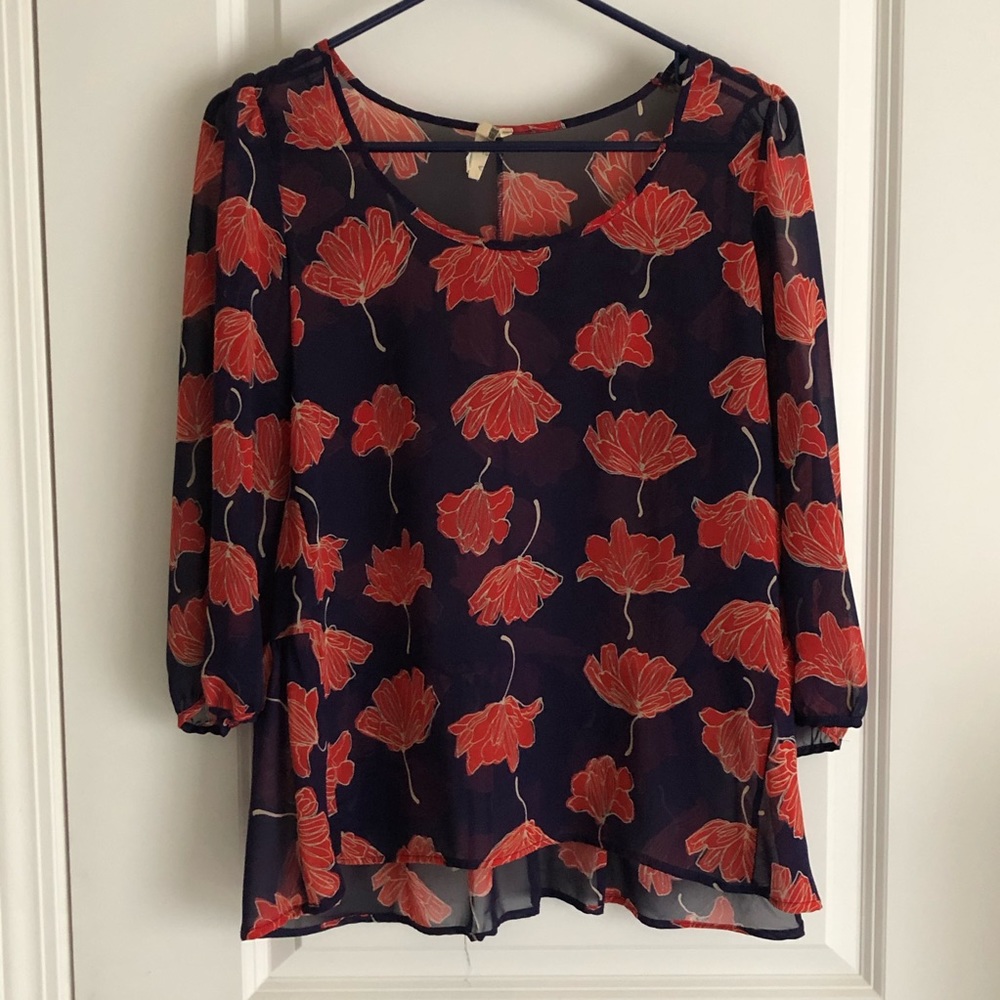 Needle & Thread orange poppy print sheer blouse